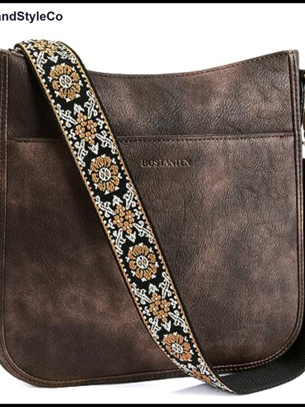 Vegan Leather Hobo Crossbody Bag with Wide Shoulder Strap